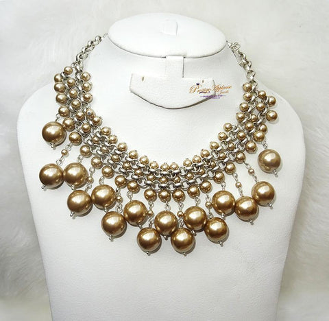Golden Pearl Party Wedding Necklace Jewellery Great as Gift - PrestigeApplause Jewels 