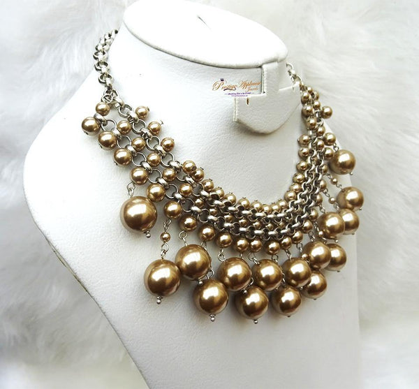 Golden Pearl Party Wedding Necklace Jewellery Great as Gift - PrestigeApplause Jewels 