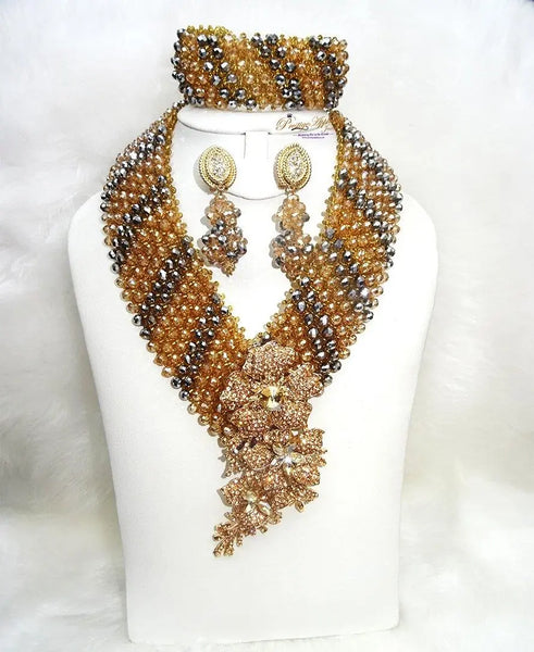 PrestigeApplause Exclusive Designed Beautiful Gold Silver Mixed Bead Wedding Bridal Celebrant Jewellery Set