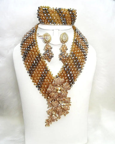 PrestigeApplause Exclusive Designed Beautiful Gold Silver Mixed Bead Wedding Bridal Celebrant Jewellery Set