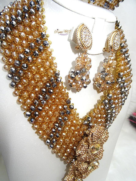 PrestigeApplause Exclusive Designed Beautiful Gold Silver Mixed Bead Wedding Bridal Celebrant Jewellery Set
