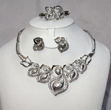 Quality Beautiful Leaf Design Silver Wedding Party Bridal Necklace Jewellery Set