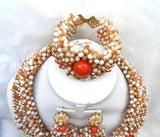Gold Coral Bridal Wedding UK Beads Necklace Bracelet Jewellery Set