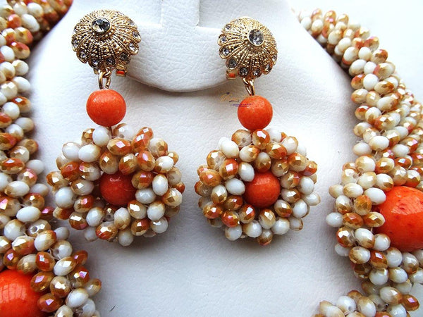 Gold Coral Bridal Wedding UK Beads Jewellery Set