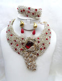 Clearance Sales Wirework Red with White Bead Wedding Party Jewellery Set
