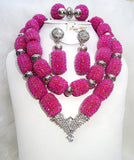 Onion with Silver Colour 2 Layers African Beaded Wedding Bridal Jewellery Set UK Dispatch - PrestigeApplause Jewels 