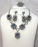Beautiful Silver with 3D Blue Party Wedding Necklace Set