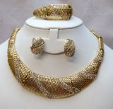 New Trendy Party Gold plated Necklace Earring Bracelet Ring Jewellery Set