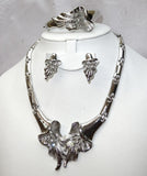 Rose Detailed SIlver plated Quality Party Bridal Necklace Jewellery Set