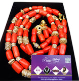 Traditional Real Genuine Coral with Gold Blings African Nigerian Wedding Party Beads Jewellery Set