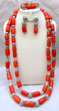 PrestigeApplause Long Traditional Real Genuine Coral with Silver Blings African Nigerian Wedding Party Beads Jewellery Set