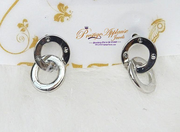 Silver Chunky Double Hoop Earrings, Interlocking Earrings, Link Circle Statement Earrings, Minimal Knot Stud Hoops, Creole Earrings - PrestigeApplause Jewels 