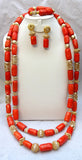 PrestigeApplause Long Traditional Real Genuine Coral with Gold Bling African Nigerian Wedding Party Beads Jewellery Set