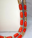 PrestigeApplause Long Traditional Real Genuine Coral with Gold Bling African Nigerian Wedding Party Beads Jewellery Set
