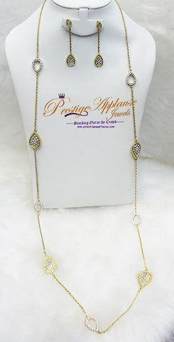Sterling Gold Plated Long Chain and Cubic Zirconia Necklace Set - PrestigeApplause Jewels 