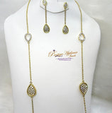 Sterling Gold Plated Long Chain and Cubic Zirconia Necklace Set - PrestigeApplause Jewels 
