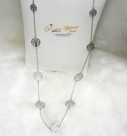 Sterling Silver Plated Long Chain and Cubic Zirconia Necklace - PrestigeApplause Jewels 