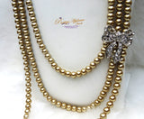 3 Layers of Golden Pearl Party Wedding Necklace Jewellery Great as Gift
