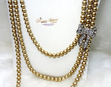 Extra Long Quality Pearls 3 Layers Golden Beautiful Luscious Bridal Wedding Crystal Party Necklace Jewellery UK - PrestigeApplause Jewels 