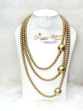 3 Layers Metallic Gun with Golden Elegant Gold Grey Pearl Necklace - PrestigeApplause Jewels 