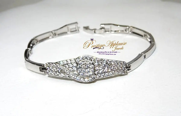 Sterling Silver/Golden Magnetic Clasp Polished TexturedCubic Zirconia Simulated Diamond Bracelet Jewelry Gifts for Women/bridal - PrestigeApplause Jewels 