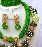 Exclusive Lime Green Gold Mixed Green Pearl Swarovski crystal Beads with Quality Pearl Party Bridal Wedding Beads Jewellery Set