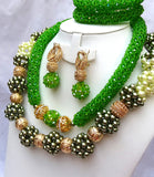 Exclusive Lime Green Gold Mixed Green Pearl Swarovski crystal Beads with Quality Pearl Party Bridal Wedding Beads Jewellery Set