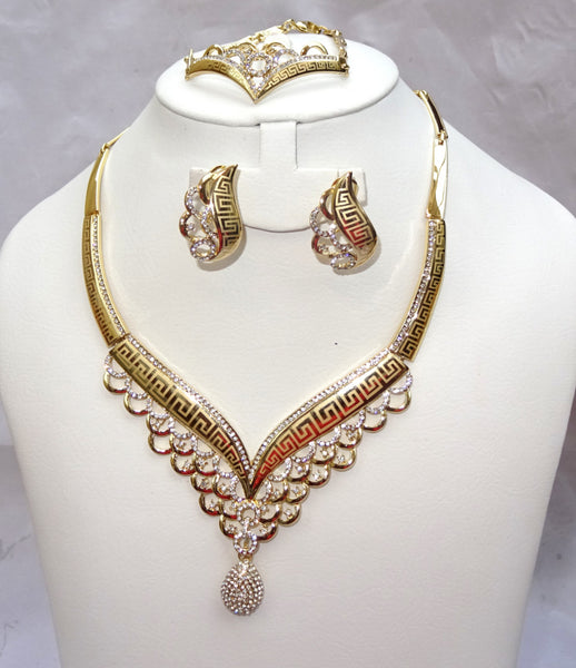 Lovely Rhinestone Gold Plated Rhinestones Party Necklace Earring Jewelry Set