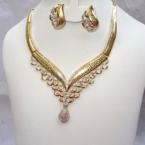 Lovely Rhinestone Gold Plated Rhinestones Party Necklace Earring Jewelry Set