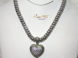 Silver Bold Crystal Love Heart Pendant Necklace With Silver Broad Chain Jewellery - PrestigeApplause Jewels 