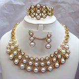 Gold silver Plated Pearl Necklace Bridal Party Wedding Jewellery Set