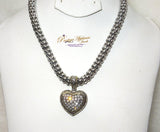 Silver Bold Crystal Love Heart Pendant Necklace With Silver Broad Chain Jewellery - PrestigeApplause Jewels 
