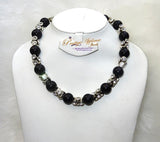 Black Pearl Beads Necklace Bracelet With Diamond Casual Party Jewellery Set - PrestigeApplause Jewels 