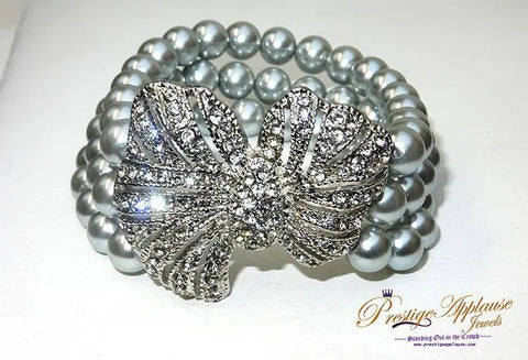 Beautiful Sterling Chrome Silver Pearl Three Layer New Trend Ladies Bracelet With Butterfly/Flower Jewellery Gift - PrestigeApplause Jewels 
