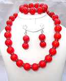 Red Fashion Beads Necklace Earring Bracelet Gold with Red Jewellery Set