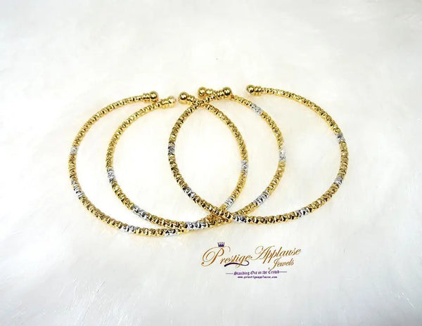 Prestige Applause 3 pcs Gold Plated Cuff Bangles Bracelet, Cuff Bracelet, Open Bangle, Two Tone Colour Bangle, Wedding Bride Jewellery - PrestigeApplause Jewels 