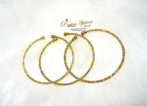 Prestige Applause 3 pcs Gold Plated Cuff Bangles Bracelet, Cuff Bracelet, Open Bangle, Two Tone Colour Bangle, Wedding Bride Jewellery - PrestigeApplause Jewels 