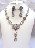 Silver Bridal Fashion Party Wedding Necklace Earring Jewellery Set