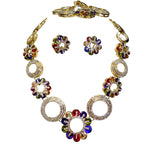 Multi color Gold Plated Rhinestones Wedding Bridal Party Necklace Earring Jewelry Set