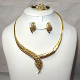 Swirl Gold Plated Rhinestones Wedding Bridal Party Necklace Earring Jewelry Set
