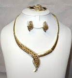Swirl Gold Plated Rhinestones Wedding Bridal Party Necklace Earring Jewelry Set