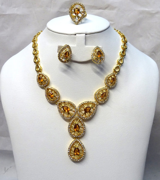 Champagne Gold Plated Rhinestones Wedding Bridal Party Jewelry Set