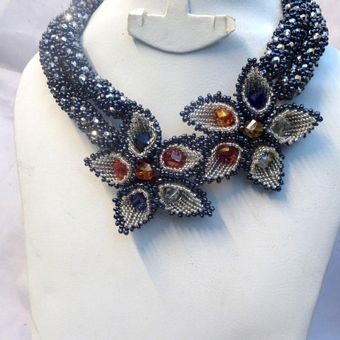 2 Layers Multi color African Nigerian Wedding Beads 3D Tulip Flower Design Party Jewellery Set - PrestigeApplause Jewels 