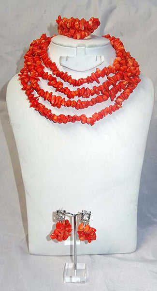 Cheap Nigerian Traditional Coral African Beads Necklace Jewellery Set