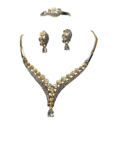 Beautiful Design Gold Plated Rhinestones Wedding Bridal Party Jewelry Set - PrestigeApplause Jewels 