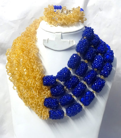 New Fashion Royal Blue Crystal Beads Balls African Jewelry Set