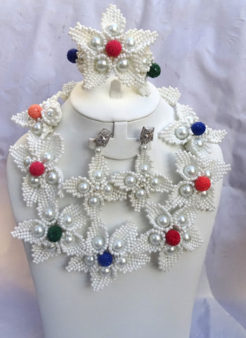 PrestigeApplause Latest Design crystal White with Multi color Coral Beads Bridal Wedding Jewelry Set