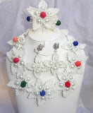 PrestigeApplause Latest Design crystal White with Multi color Coral Beads Bridal Wedding Jewelry Set
