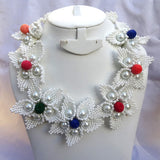 PrestigeApplause Latest Design crystal White with Multi color Coral Beads Bridal Wedding Jewelry Set