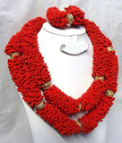 2 Layers New Latest Design African Red Beads Bridal Wedding Jewelry Necklace Set